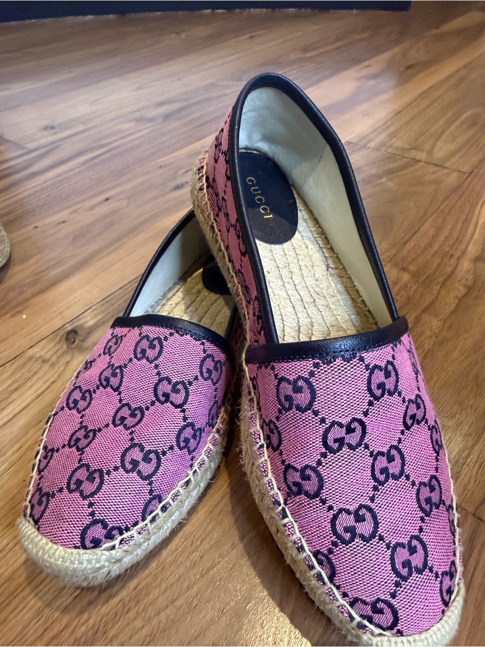 Gucci Pink GG Canvas Espadrilles with Black Trim